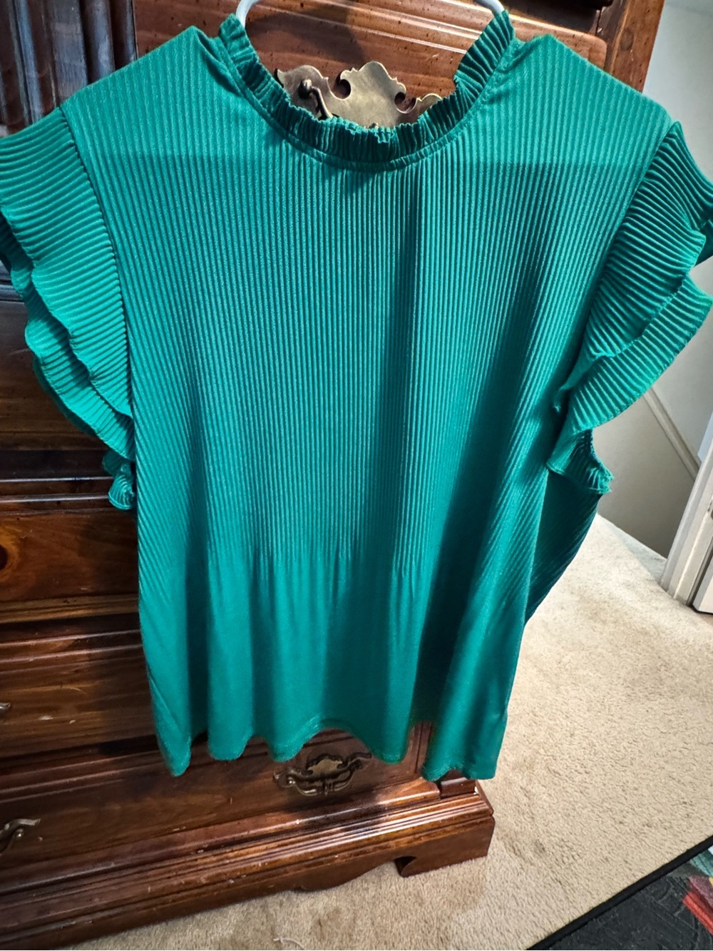 Adrianna Papell Teal Pleated Ruffle Sleeve Blouse - Picture 5 of 6
